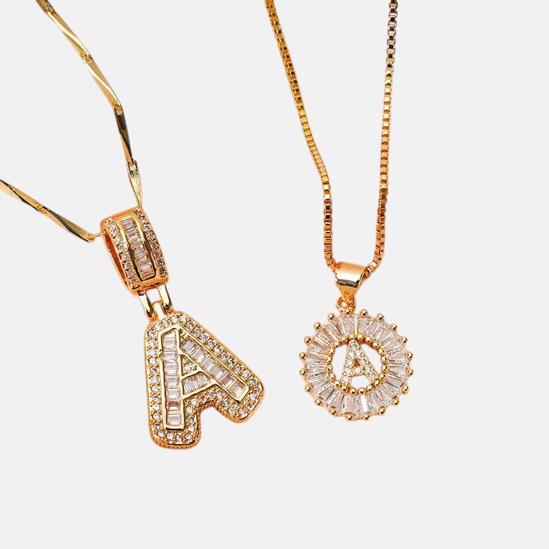 Letter Necklace – Iced Out Double Layer A–Z Alphabet Pendant Necklace