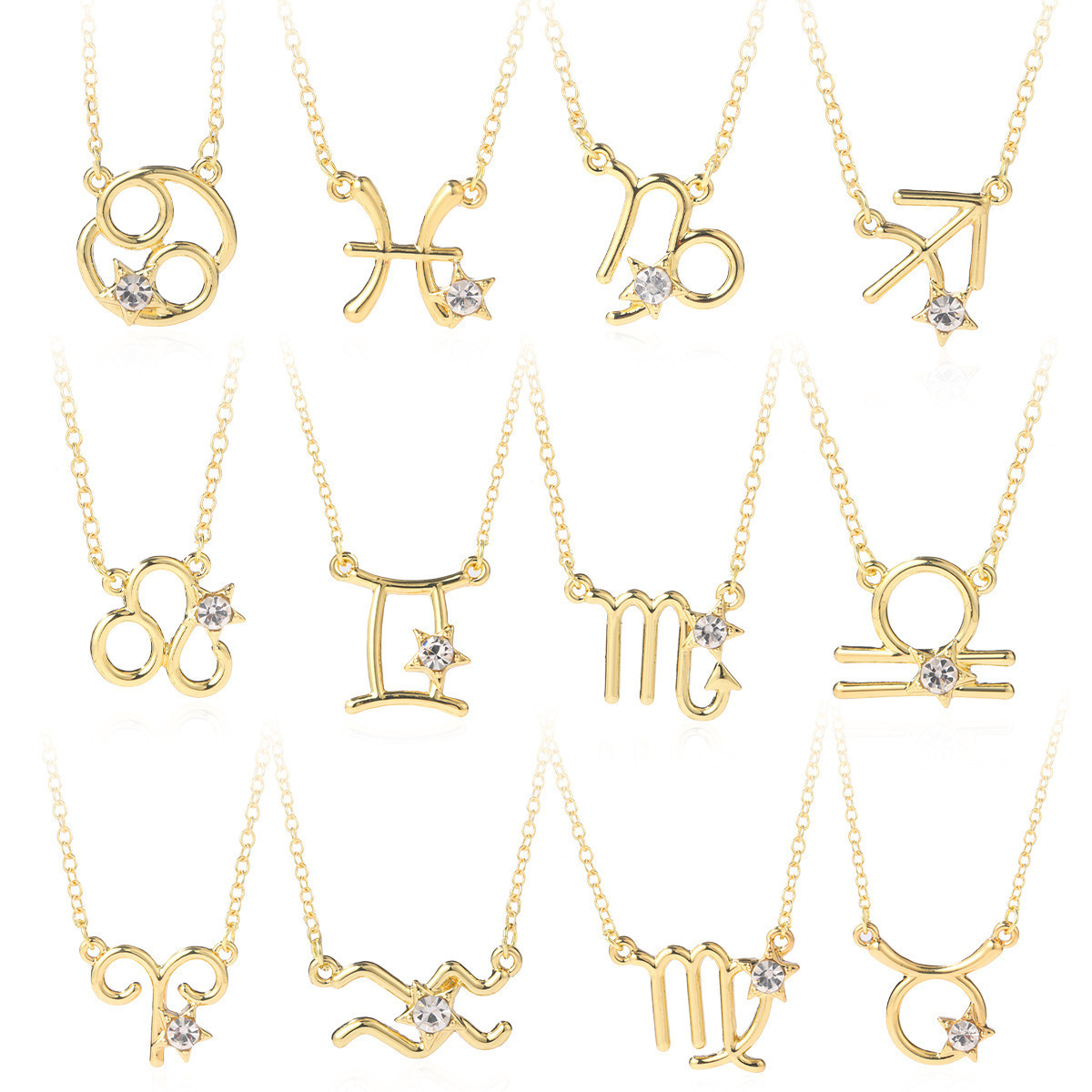 Zodiac Necklace – Alloy Crystal-Set 12 Zodiac Constellation Clavicle Necklace