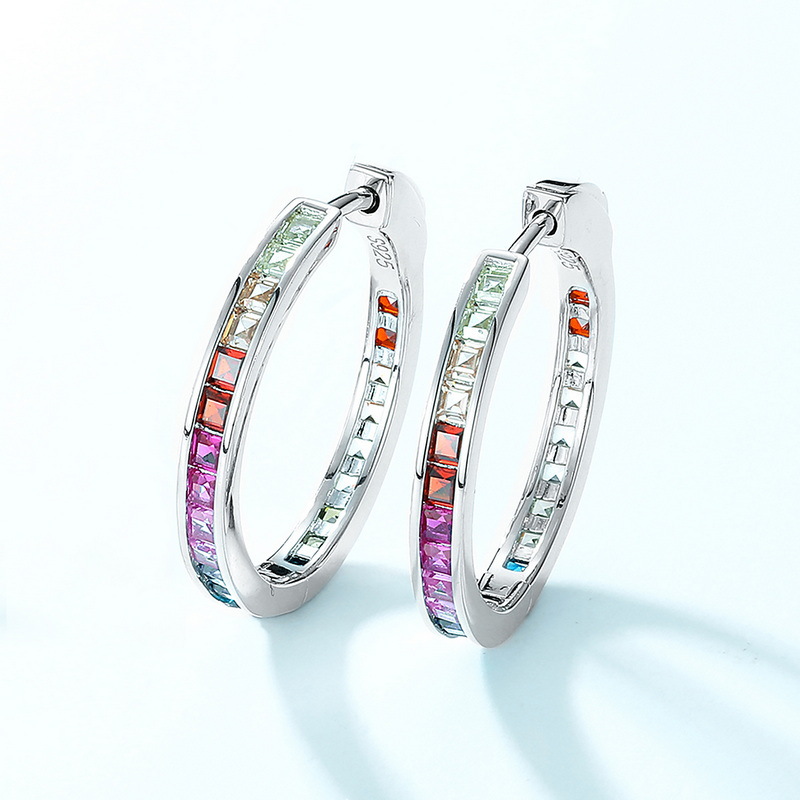 Rainbow Zircon Earrings – Minimalist 925 Sterling Silver Studs