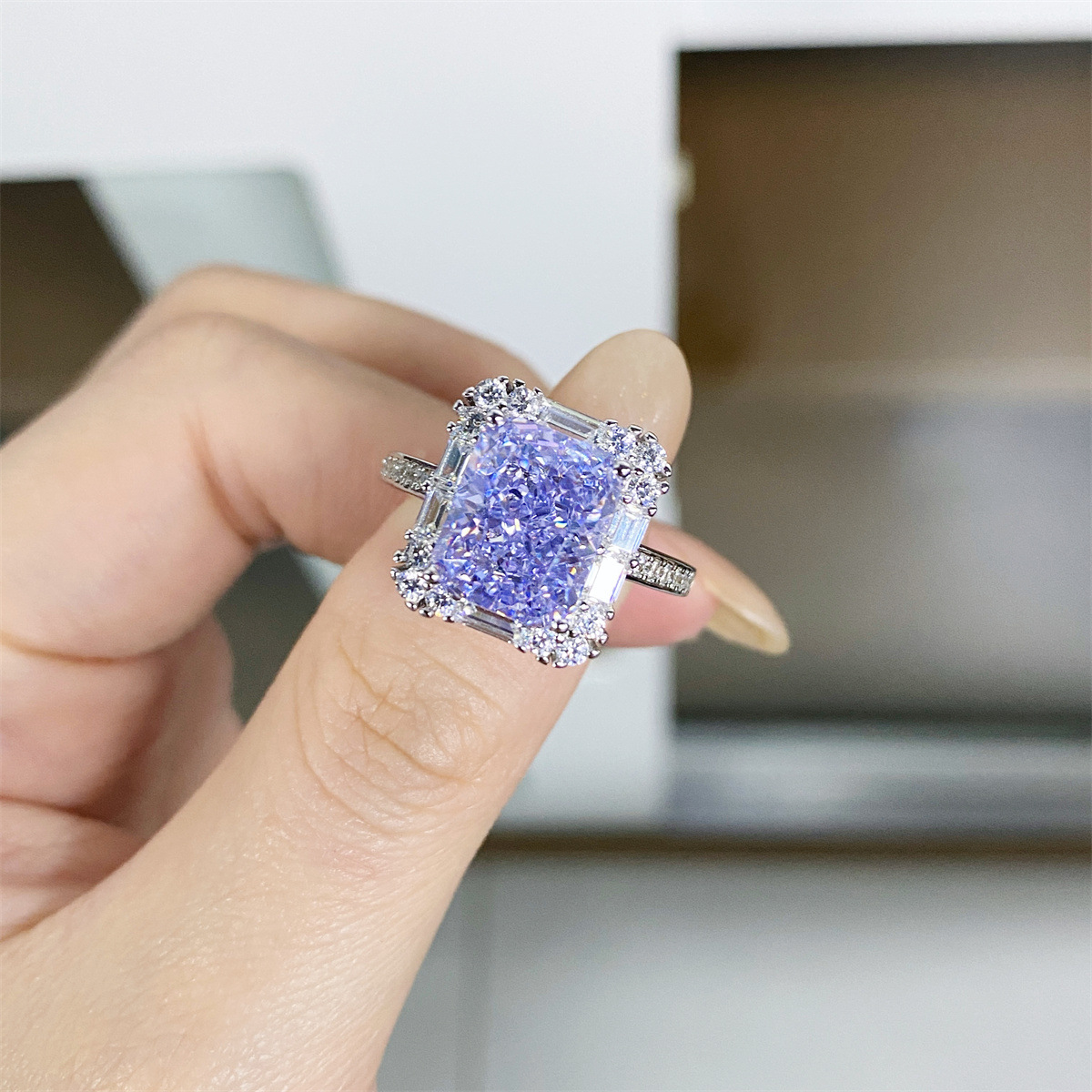 Ice-Cut Square Amethyst Ring - 925 Sterling Silver