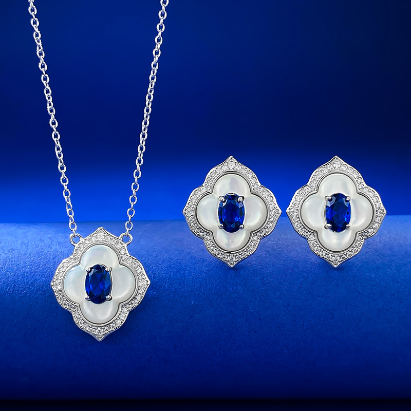 Sapphire Necklace – S925 Silver Mother of Pearl Sapphire Pendant