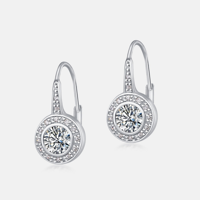 Moissanite Hook Earrings in S925 Silver with Full Pave Setting
