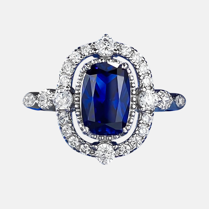 Sapphire Ring – S925 Silver Blue Elegant Diamond-Set Design