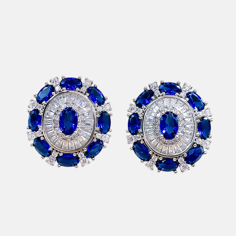 Sapphire Earrings - S925 Sterling Silver Oval Sapphire Stud Earrings Classic Gemstone Design