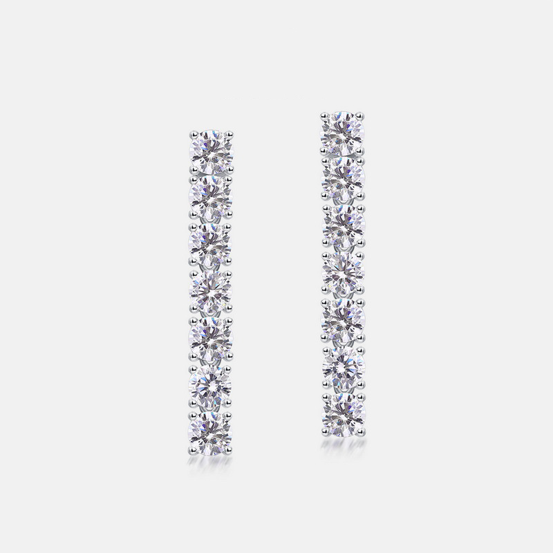 Moissanite Tassel Drop Earrings – S925 Silver, 3.13CT Round Stone, White Gold Finish