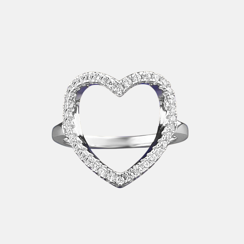 Moissanite Ring - Open Heart Halo Design in S925 Silver