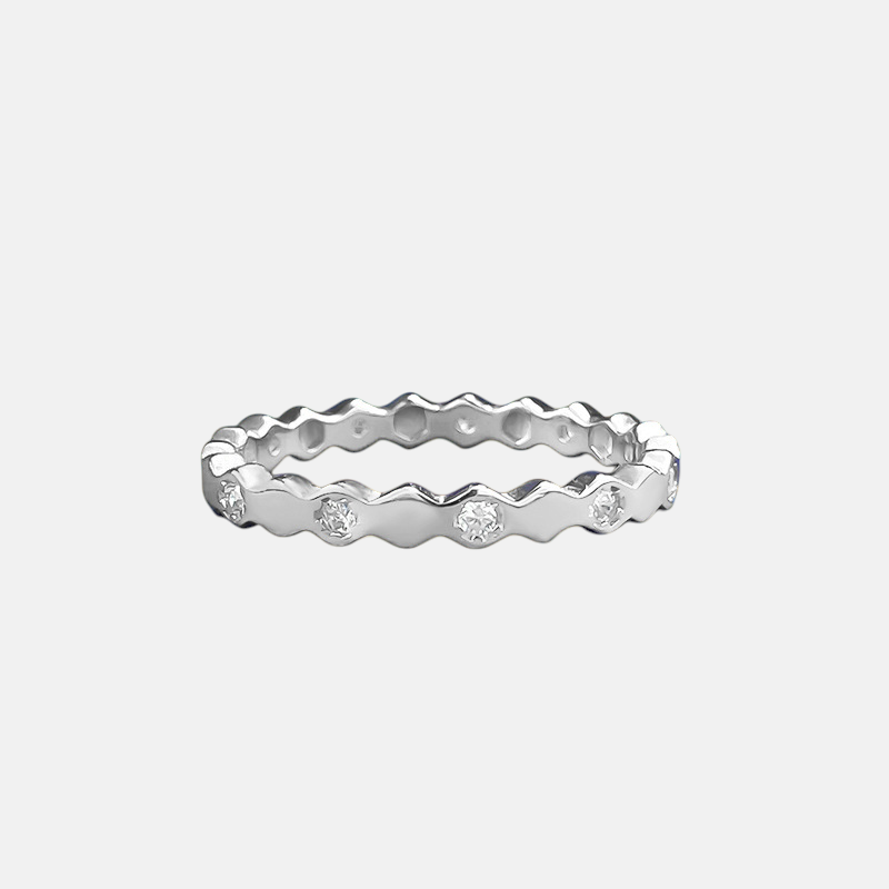 Moissanite Ring - Honeycomb Hexagon Stackable Band in S925 Silver
