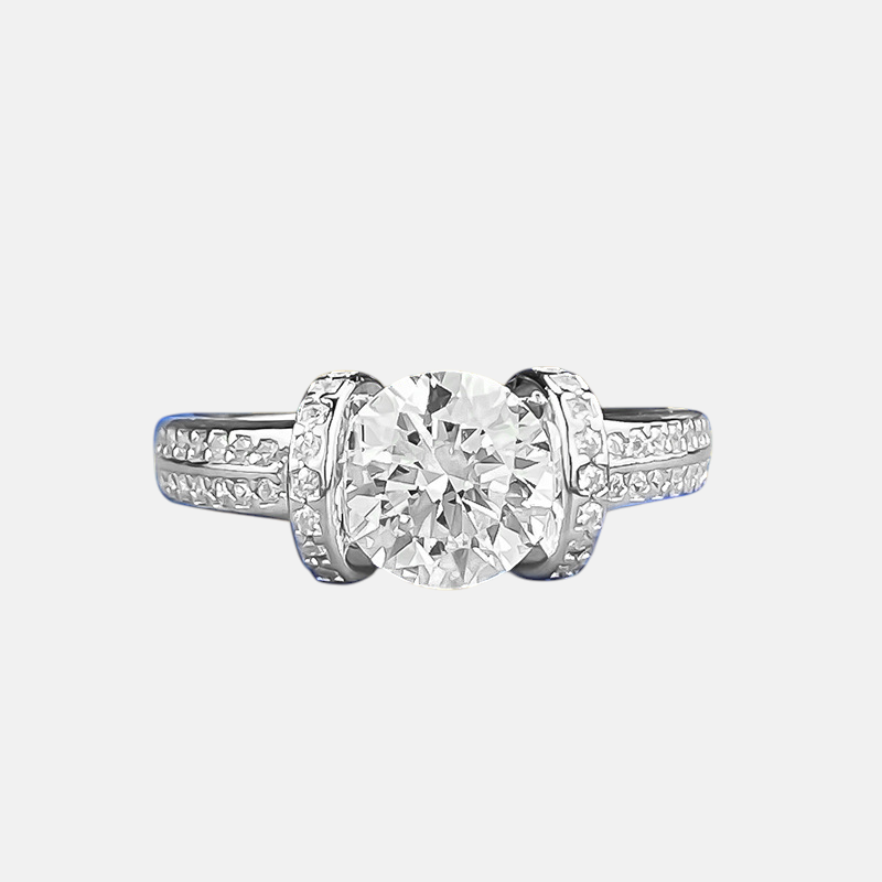 Moissanite Ring - Square Setting Round Cut in S925 Silver