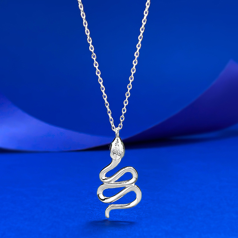 Moissanite Necklaces - Green Eye Snake Pendant in S925 Silver