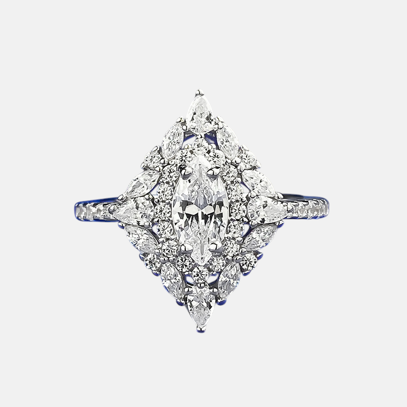 Moissanite Ring - Marquise Full Pavé Band in S925 Sterling Silver