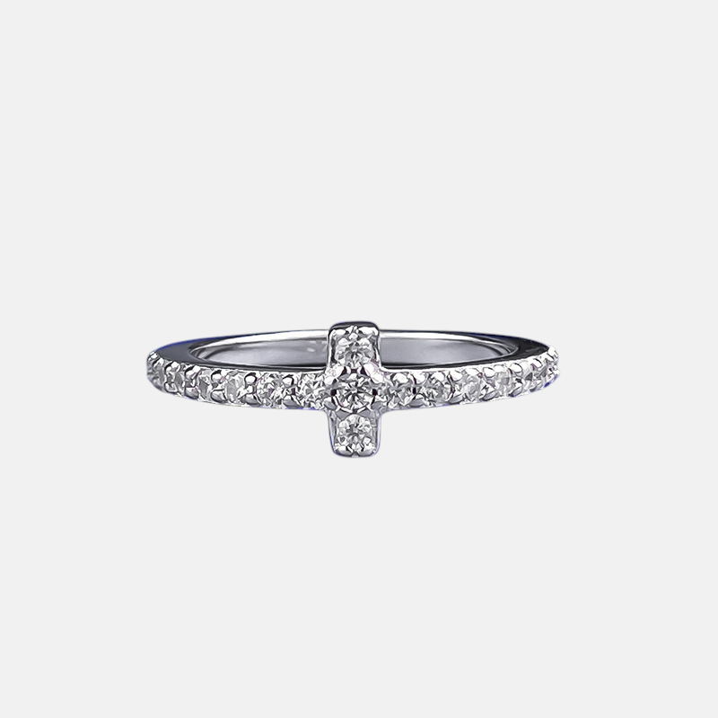 Moissanite Ring - Geometric Cross Design in S925 Sterling Silver