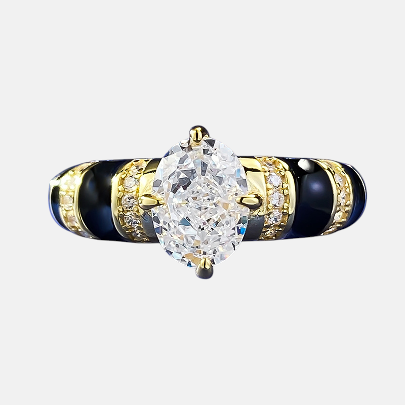 Moissanite Ring - White Oval Gold Plated S925 Sterling Silver