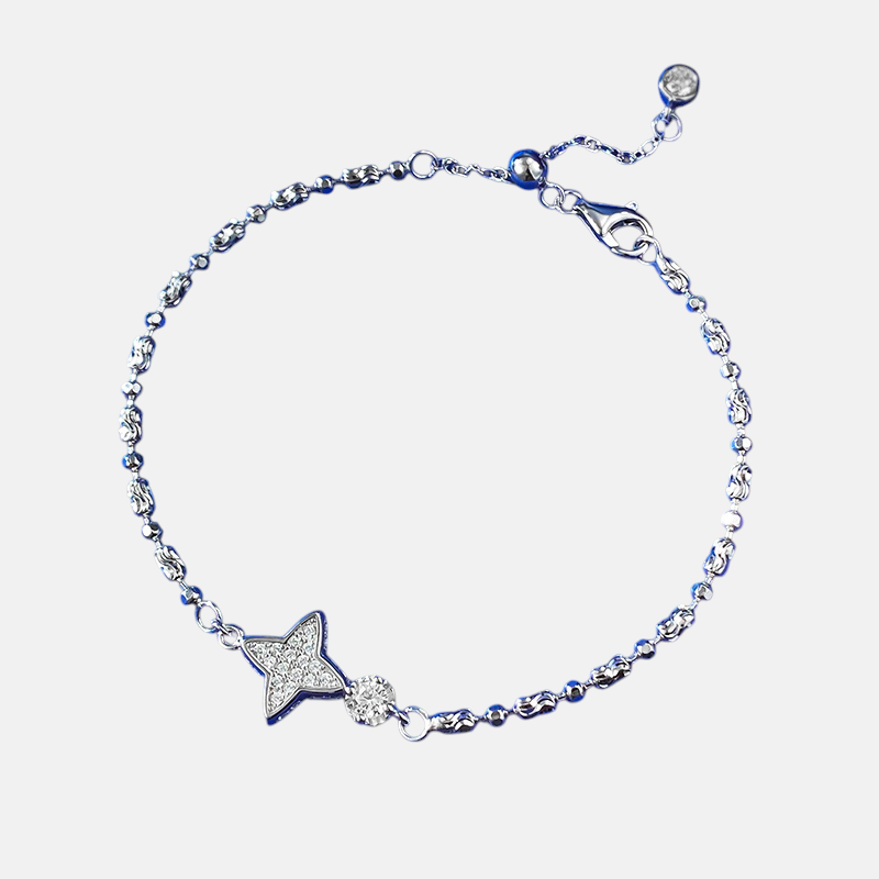 Moissanite Bracelet - Double-Sided Four-Pointed Star in S925 Sterling Silver