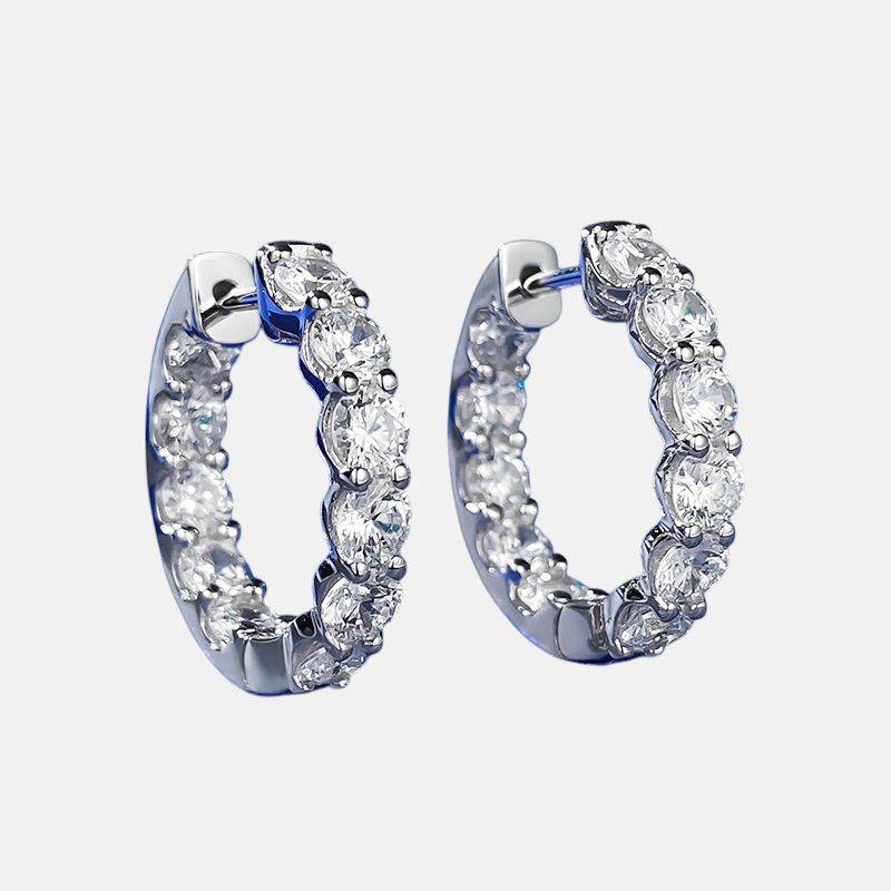 Moissanite Earrings - Full Pavé Hoop in S925 Sterling Silver