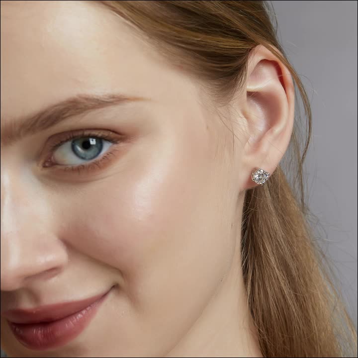 Carat D Color Moissanite Stud Earrings – S925 Silver Four-Prong Setting
