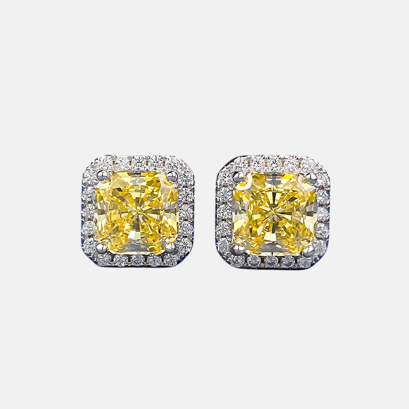 Yellow Sapphire Earrings - Ice-Cut Square Studs in S925 Sterling Silver