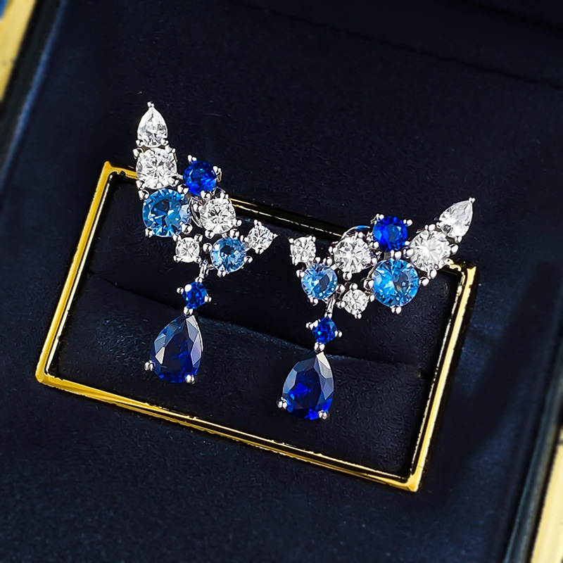 Sapphire Earrings - Floral Full Pavé in S925 Sterling Silver