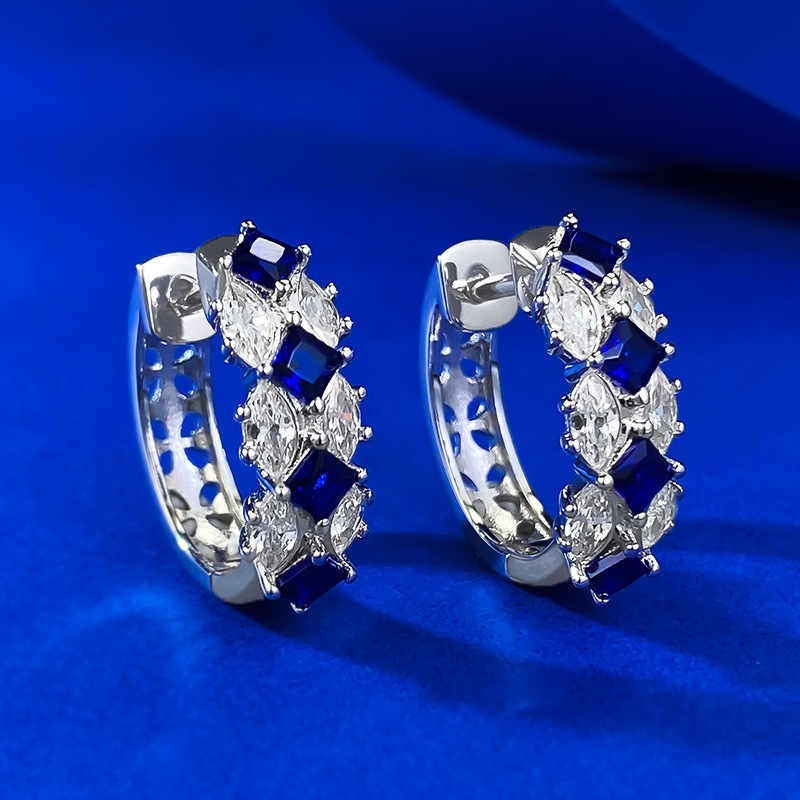 Sapphire Earrings - Crown Design in S925 Sterling Silver
