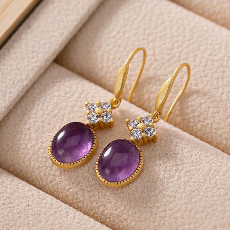 February Birthstone Earrings – Natural Amethyst Drop Earrings in Gold-Plated Sterling Silver