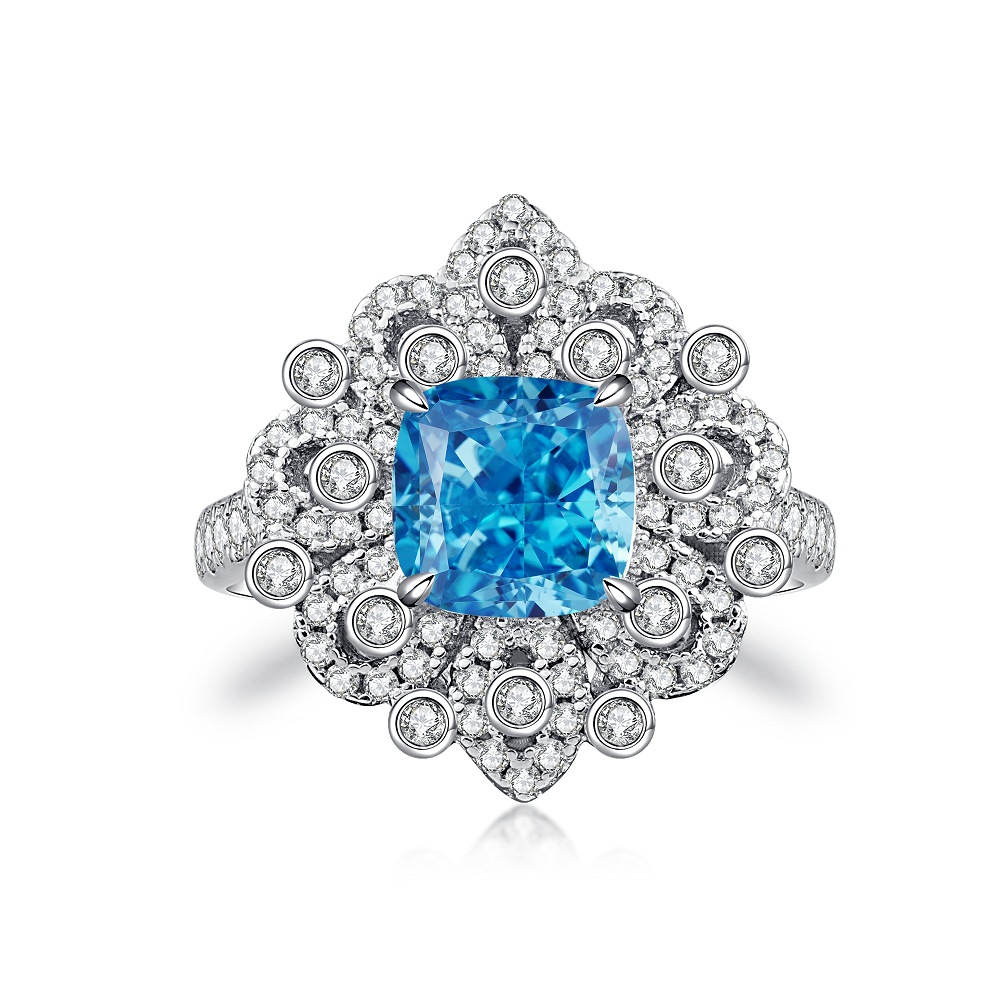 Full Pavé Aquamarine Zircon Ring in S925 Sterling Silver – March Birthstone