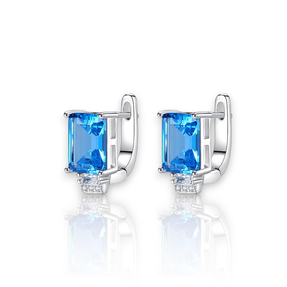 Aquamarine Huggie Hoop Earrings with Colorful Gemstones – S925 Sterling Silver | March Birthstone