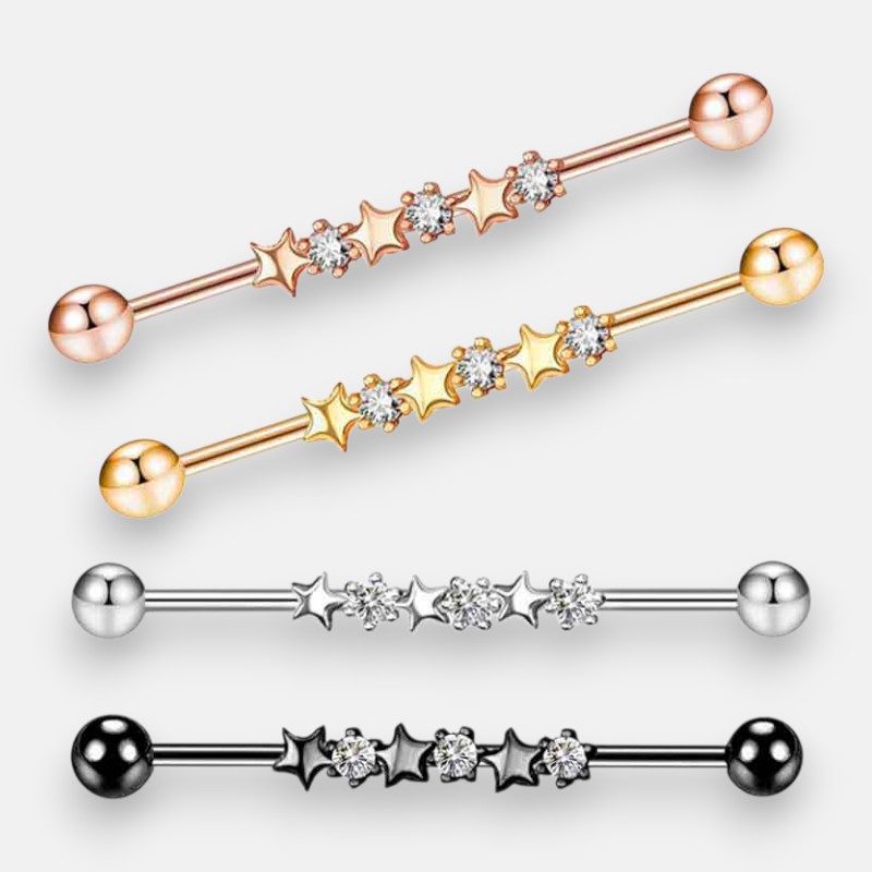Industrial Barbell Piercing – Star Design 14G Ear Jewelry