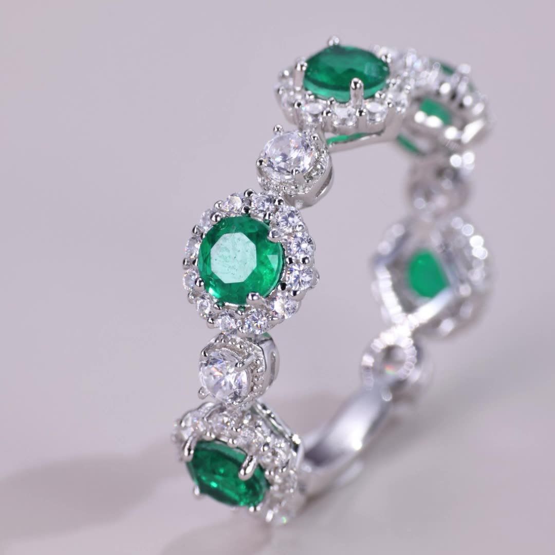 Artistic silver texture on May birthstone statement ring - Handcrafted S925 details