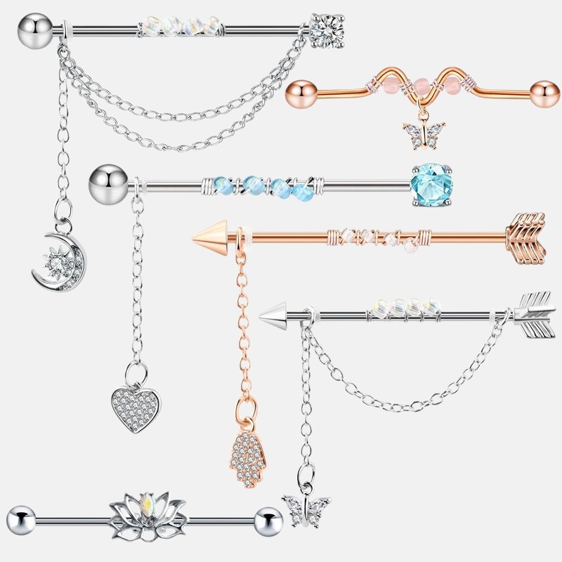 Cartilage Ear Piercing Jewelry – Long Bar Industrial Earrings for Scaffold Piercing