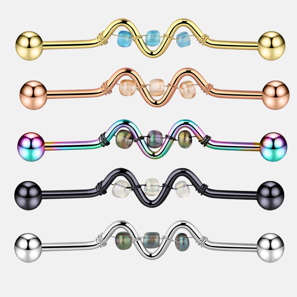 Titanium Ear Piercing Jewelry – Handmade Beaded Bell Industrial Barbell for Cartilage Piercing