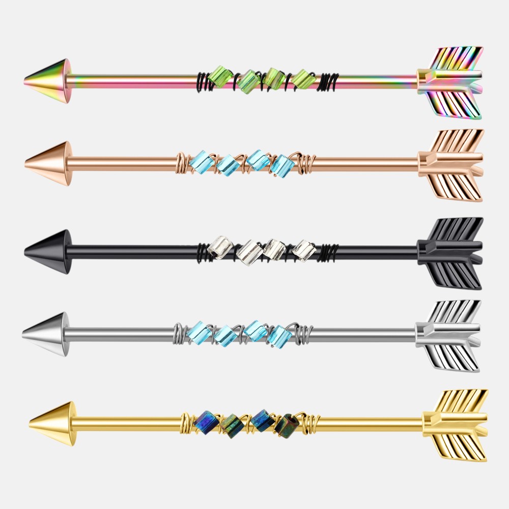 Industrial Piercing Jewelry – Arrow Design 14G Long Barbell for Scaffold Piercing