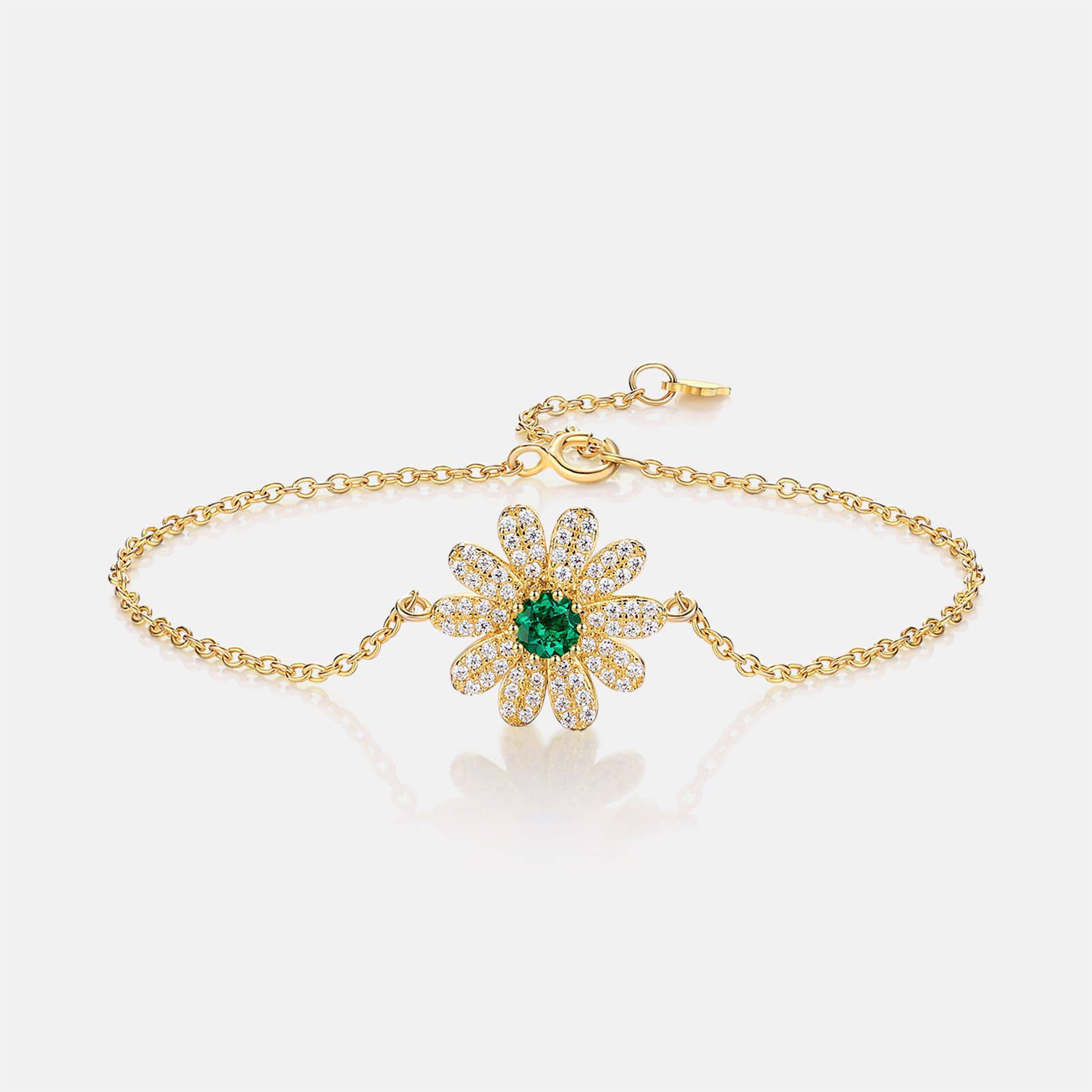 Small Daisy Silver Bracelet – S925 Gold-Plated with Cultured Gemstones