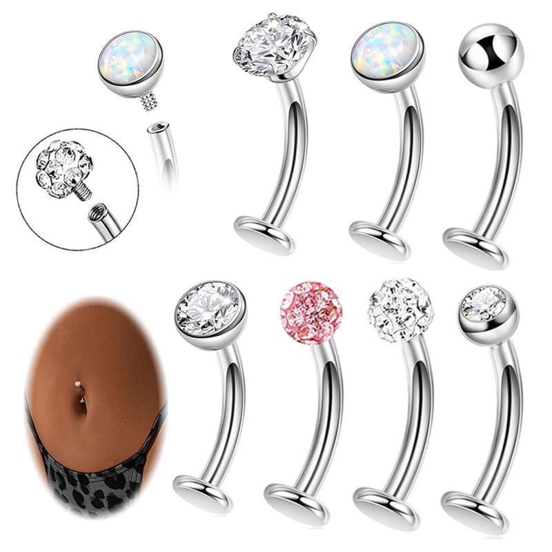 Gold Belly Button Ring with Multiple CZ Gems – Stainless Steel Curved Barbell