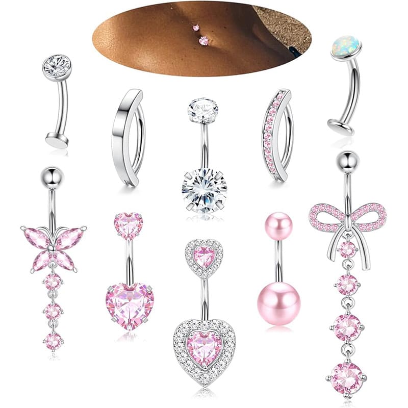 Pink Heart & Butterfly Belly Button Ring – Beach Body Jewelry