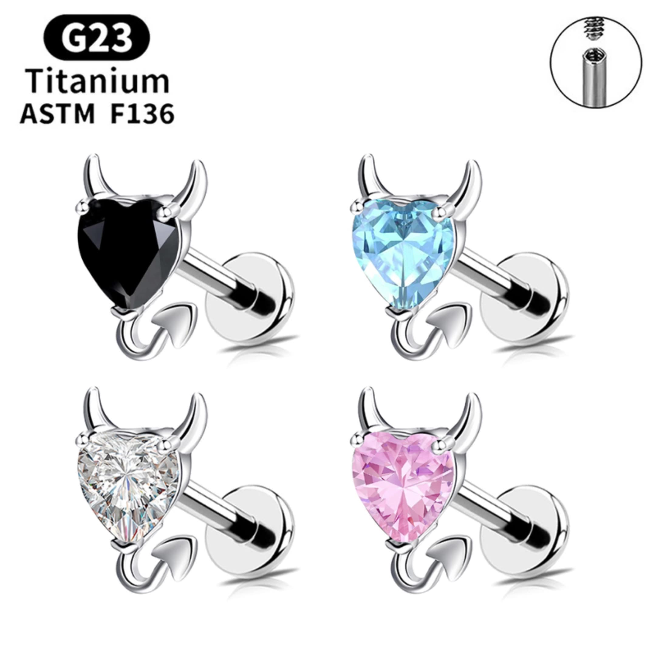 G23 Titanium Devil CZ Cartilage Piercing Jewelry – Internally Threaded Flat Back Stud