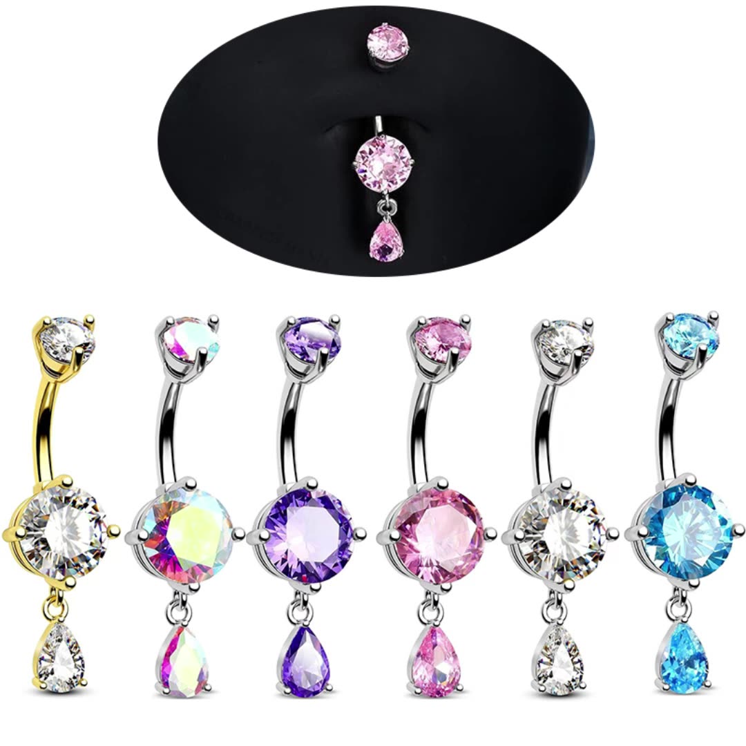 Multi-Color CZ Surgical Steel Belly Rings – Sexy Curved Barbell Navel Jewelry