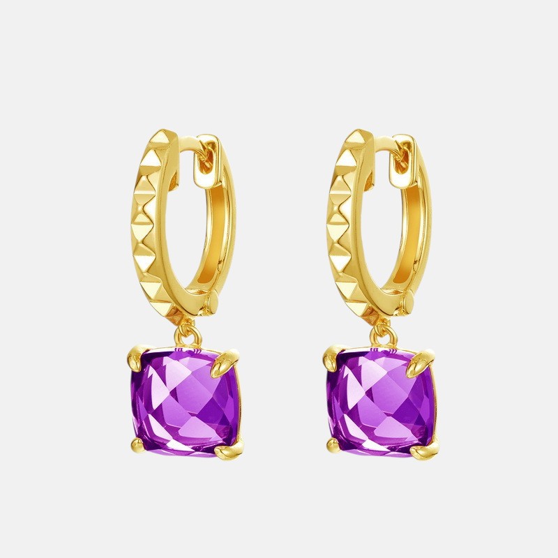 February Birthstone Candy-Cut Amethyst Earrings | S925 Silver with 10K Gold Plating