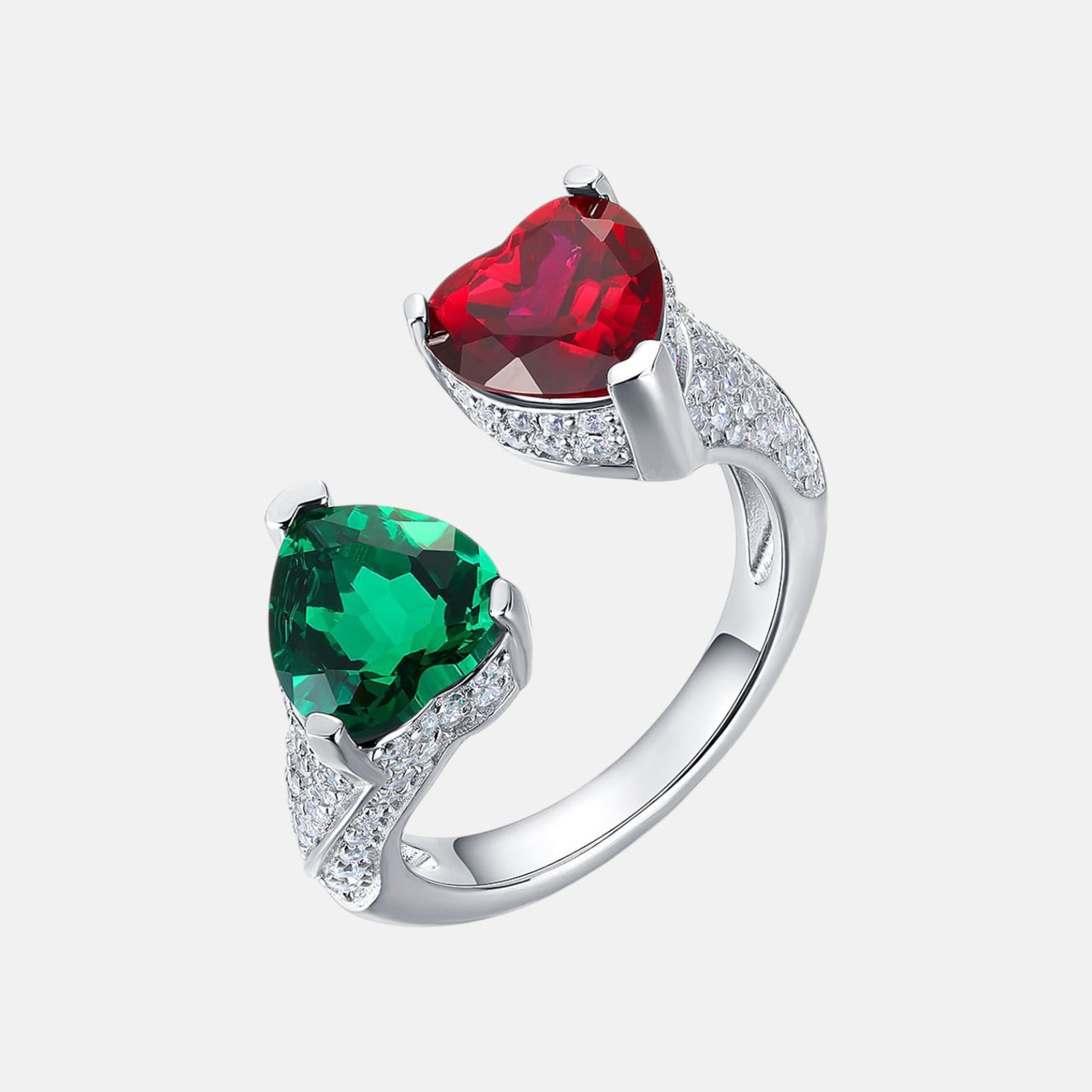 Heart-Shaped Lab Created Gemstone Ring S925 Sterling Silver Open Ruby Accent