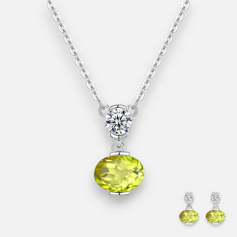 Lantern Necklace Set – S925 Sterling Silver with Natural Gemstones | Blingku