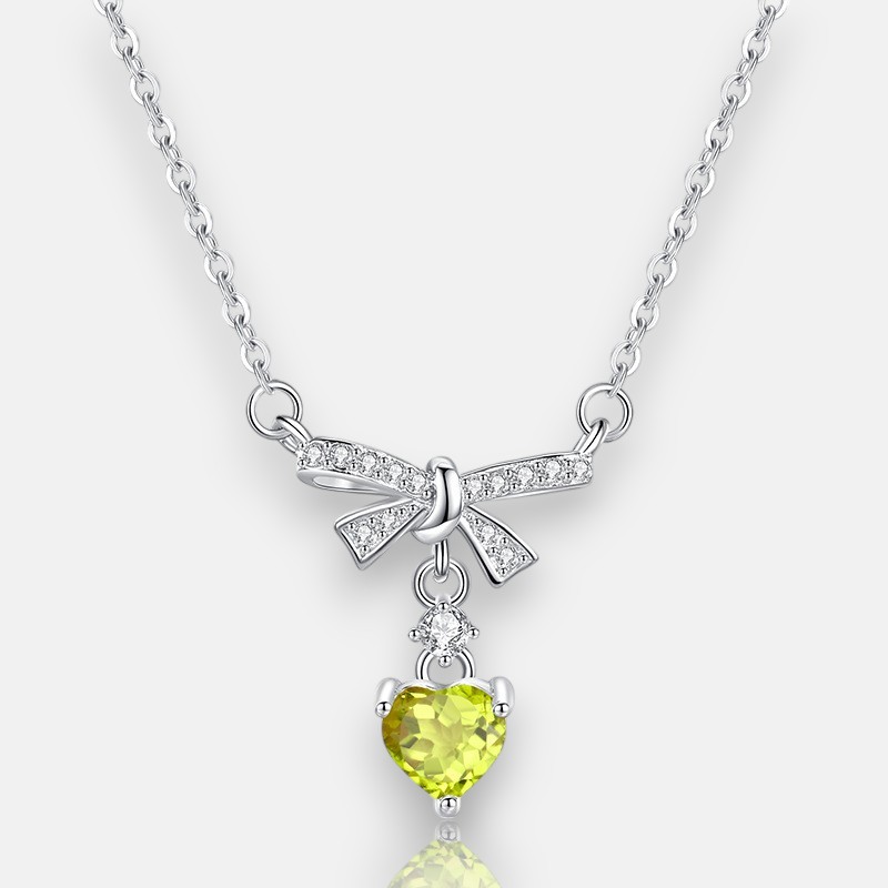 Bow Necklace – S925 Sterling Silver with Natural Gemstones | Blingku