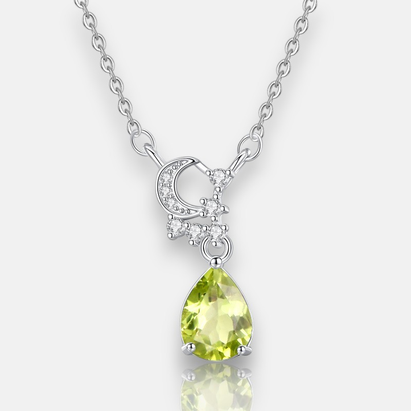Teardrop Pendant Necklace – S925 Silver with Natural Crystal Stone | Blingku