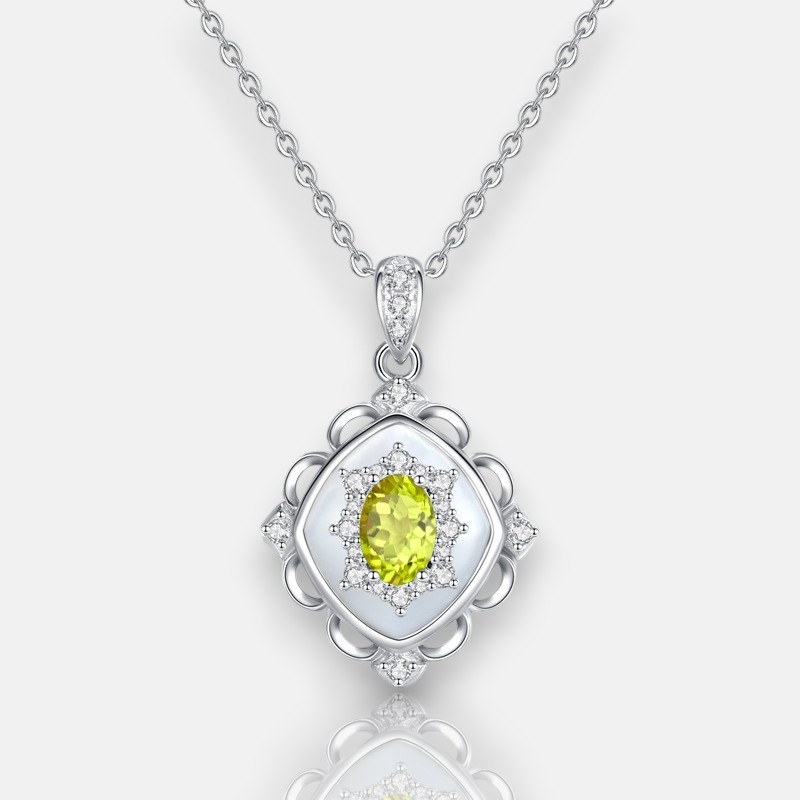 Geometric Pendant Necklace – S925 Sterling Silver with Natural Gemstone | Blingku