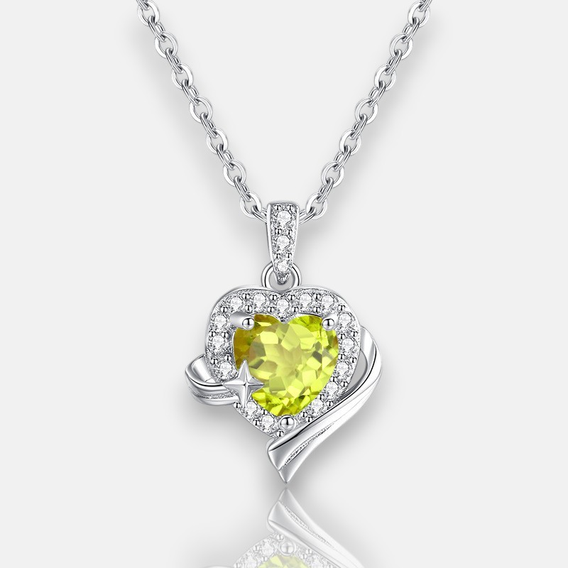 Simple Heart Necklace – S925 Silver with Natural Gemstone Center | Blingku