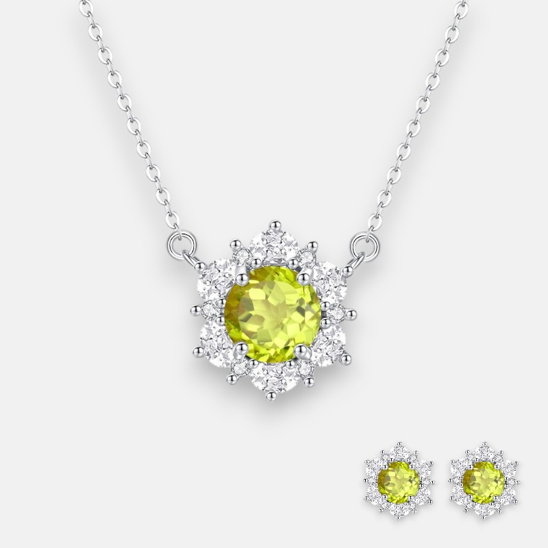 Sterling Silver Floral Necklace Set – Natural Crystal Pendant Jewelry | Blingku