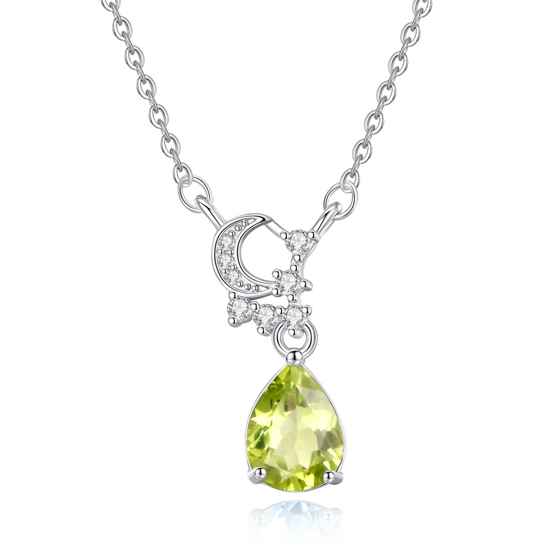 Peridot Teardrop Pendant Necklace – green August Birthstone Necklace in polished silver
