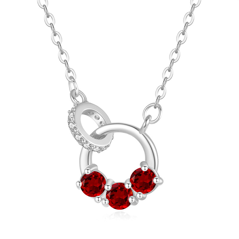 Interlocking Circles Necklace – S925 Silver with Natural Gemstone | Blingku