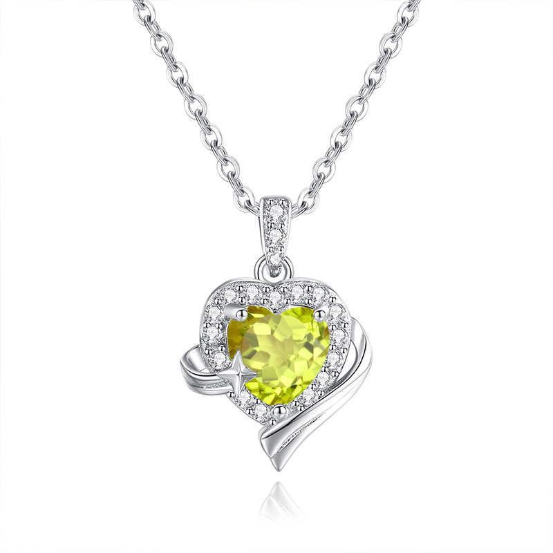 Simple Heart Necklace – S925 Silver with Natural Gemstone Center | Blingku