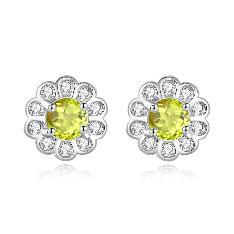 S925 peridot sunflower earrings – August birthstone stud design