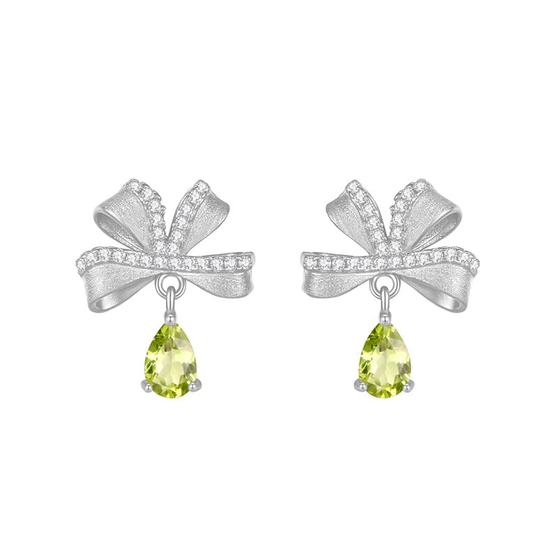Sterling silver bow earrings with green peridot – August birthstone