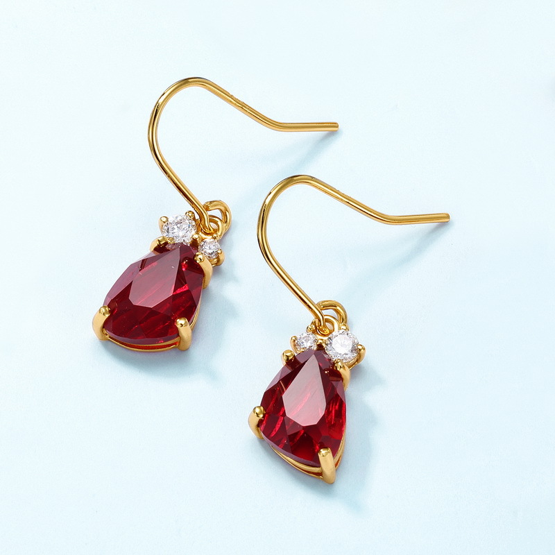 Red garnet-style crystal earrings with gold French hooks