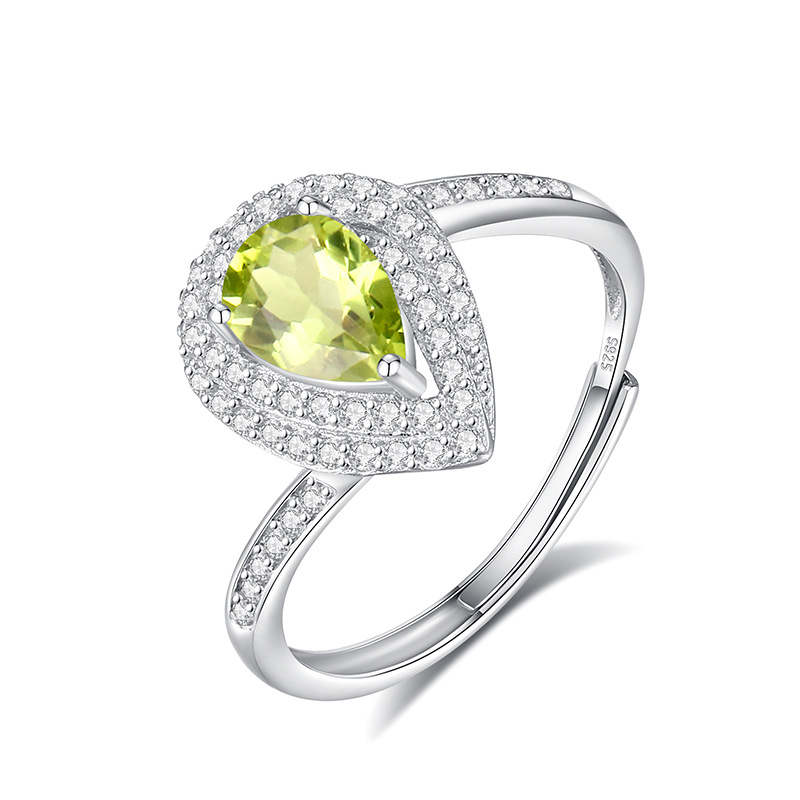 Peridot Teardrop August Birthstone Ring in Sterling Silver